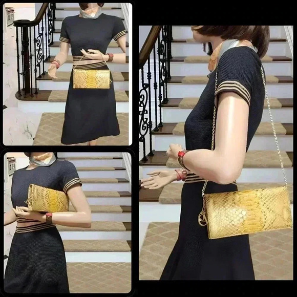 Dior Metallic Gold  Python Evening Clutch Bag/ Wallet on Chain - Picture 16 of 17